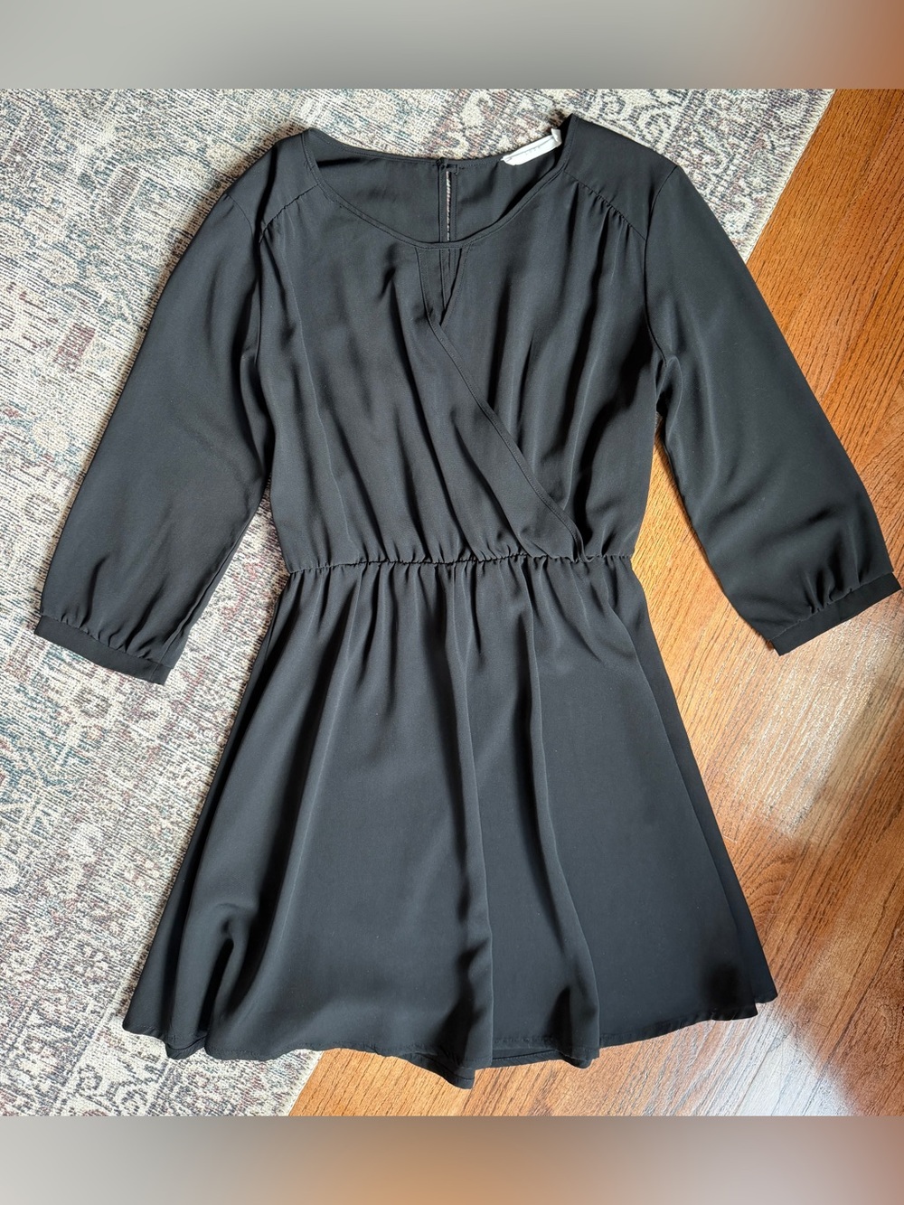 Lush Black Chiffon Faux Wrap Dress Size Medium 3/4 Sleeve